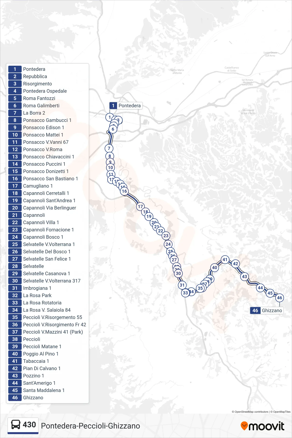 Linea 430 bus (Ghizzano) - Percorsi e fermate sulla mappa