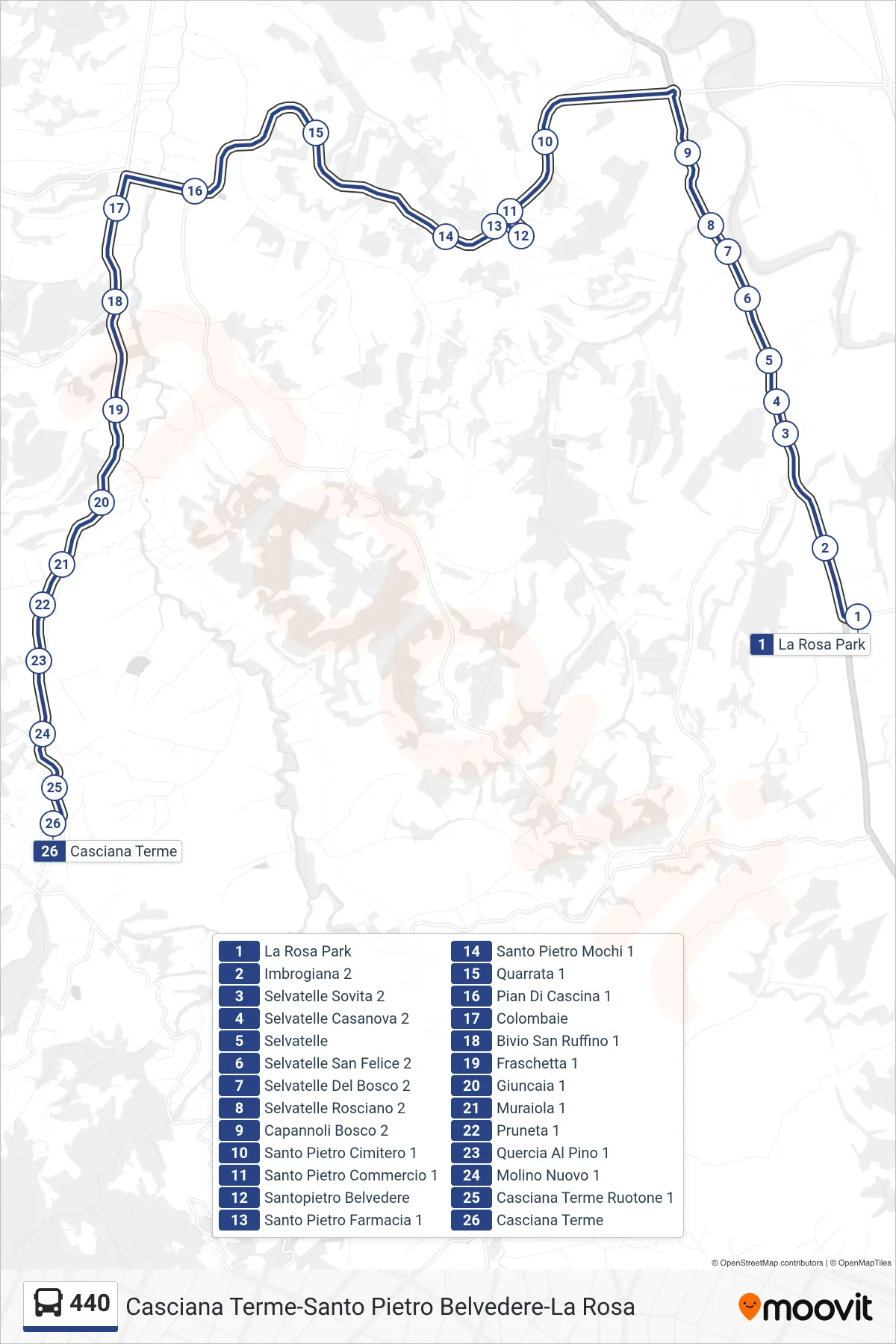 Linea 440  bus (Casciana Terme) - Percorsi e fermate sulla mappa