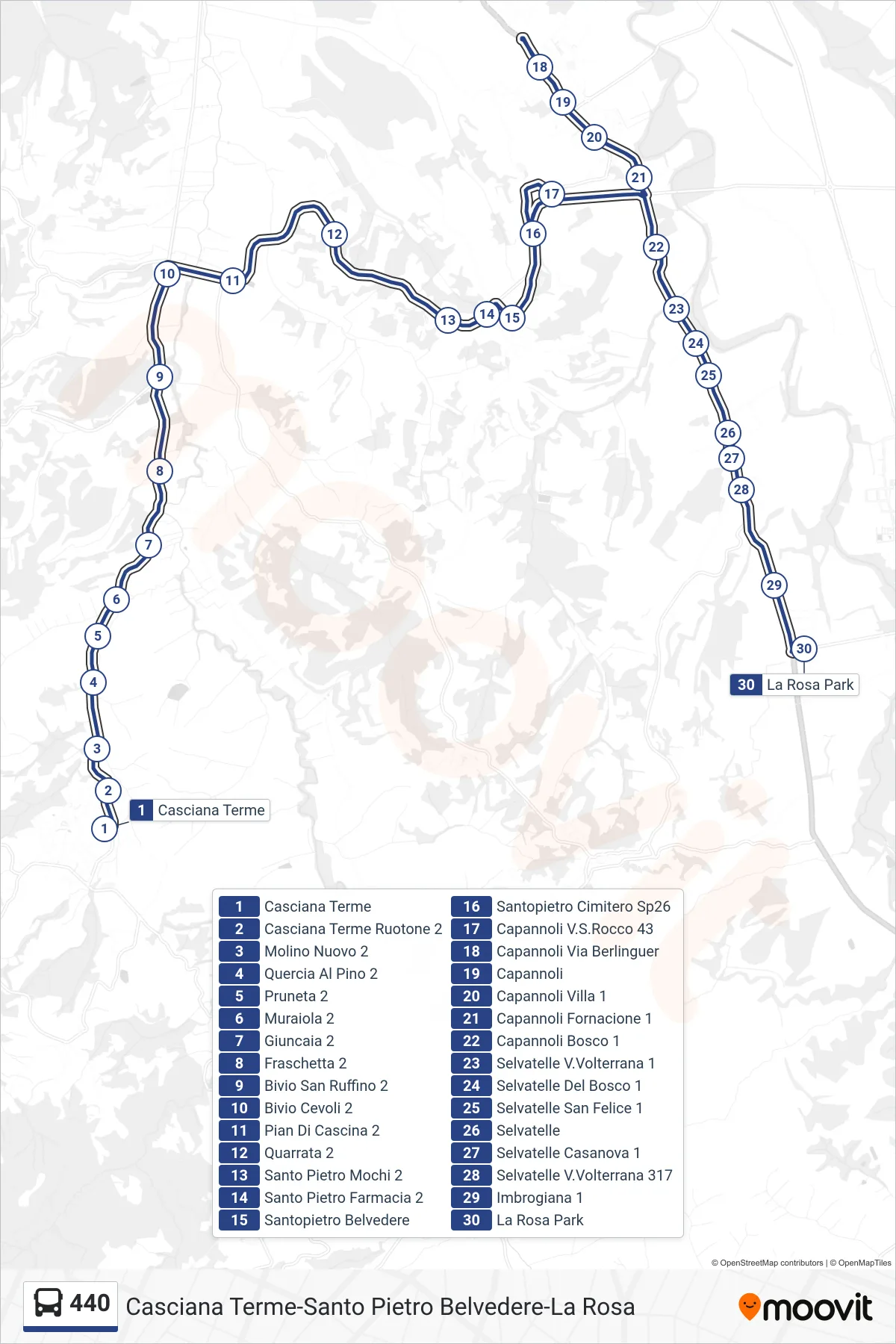Linea 440 bus (La Rosa Park) - Percorsi e fermate sulla mappa