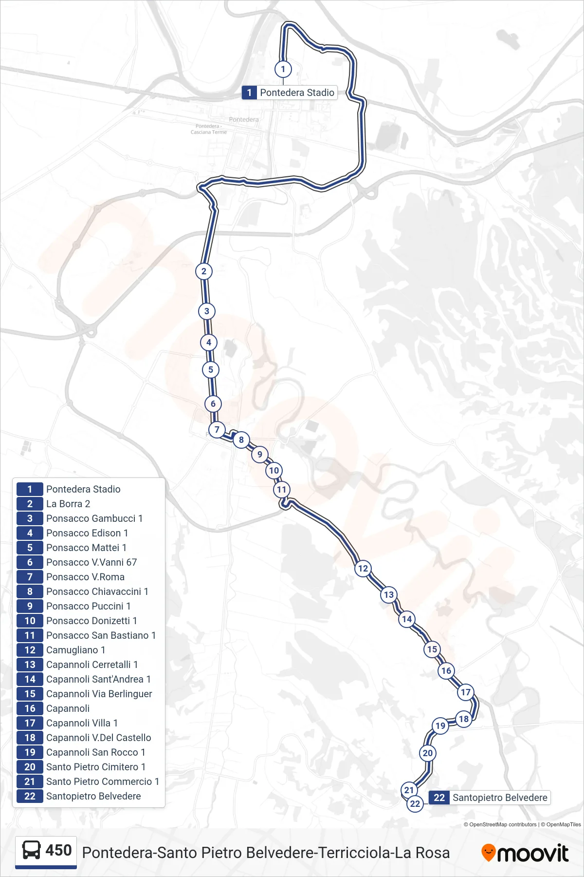 Linea 450  bus (Santo Pietro Belvedere) - Percorsi e fermate sulla mappa