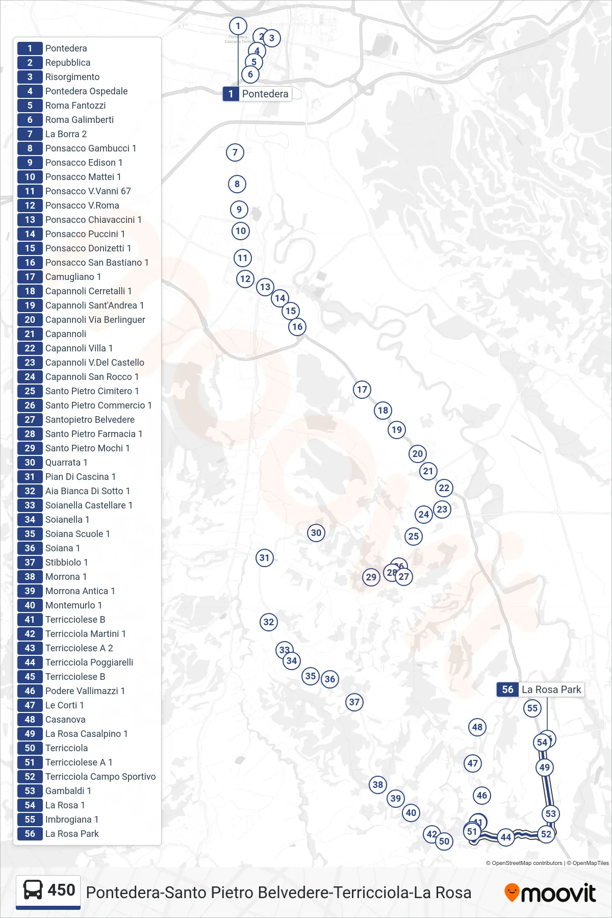 Linea 450 bus (La Rosa Park) - Percorsi e fermate sulla mappa