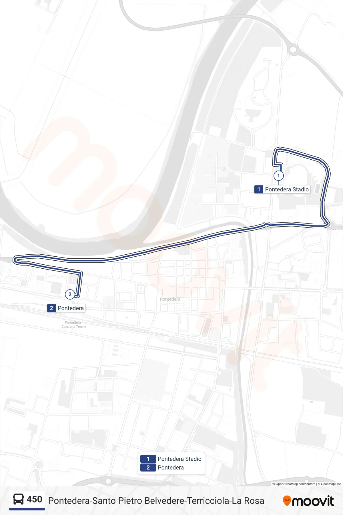 Linea 450 bus (Pontedera) - Percorsi e fermate sulla mappa