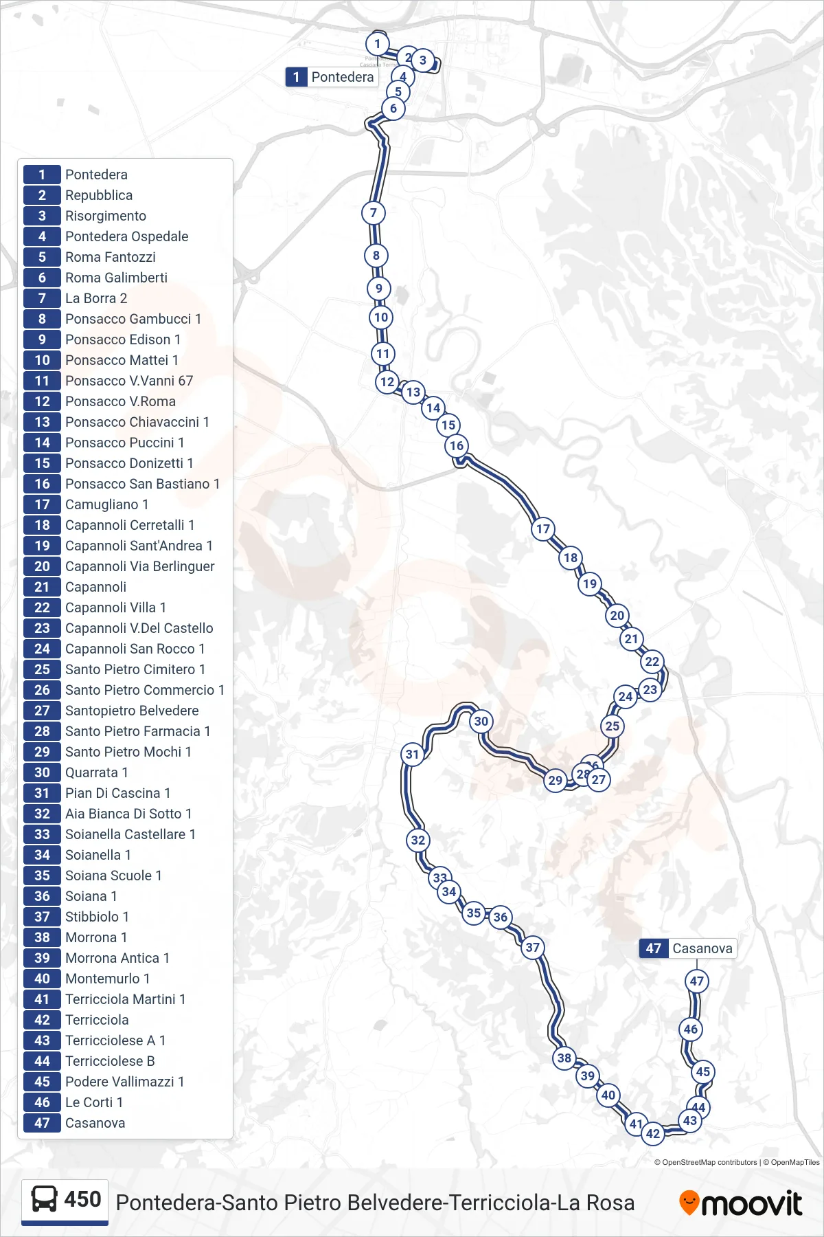 Linea 450 bus (Casanova) - Percorsi e fermate sulla mappa