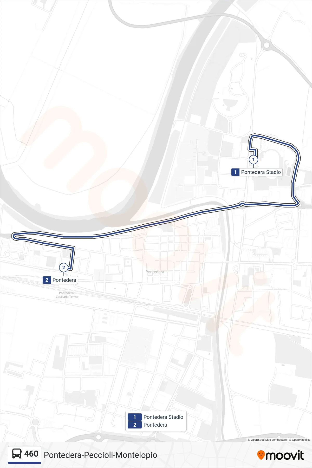 Linea 460 bus (Pontedera) - Percorsi e fermate sulla mappa