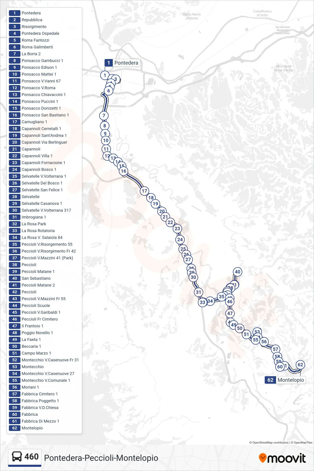 Linea 460 bus (Montelopio) - Percorsi e fermate sulla mappa
