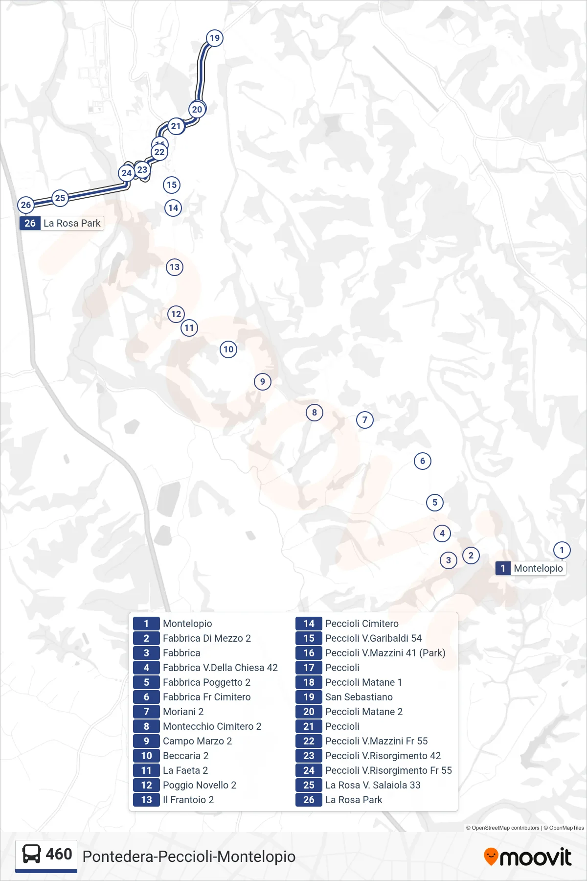 Linea 460  bus (La Rosa Park) - Percorsi e fermate sulla mappa
