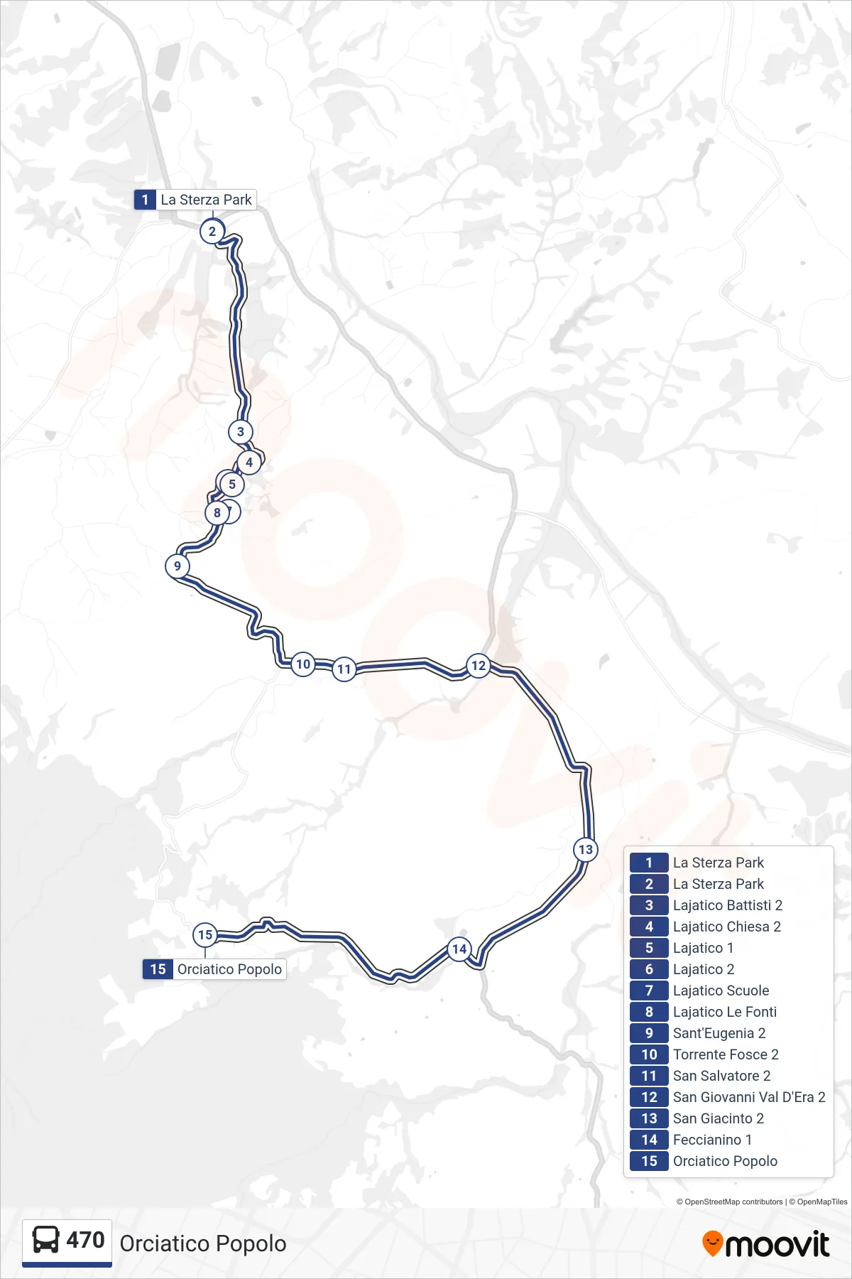 Linea 470 bus (Orciatico Popolo) - Percorsi e fermate sulla mappa