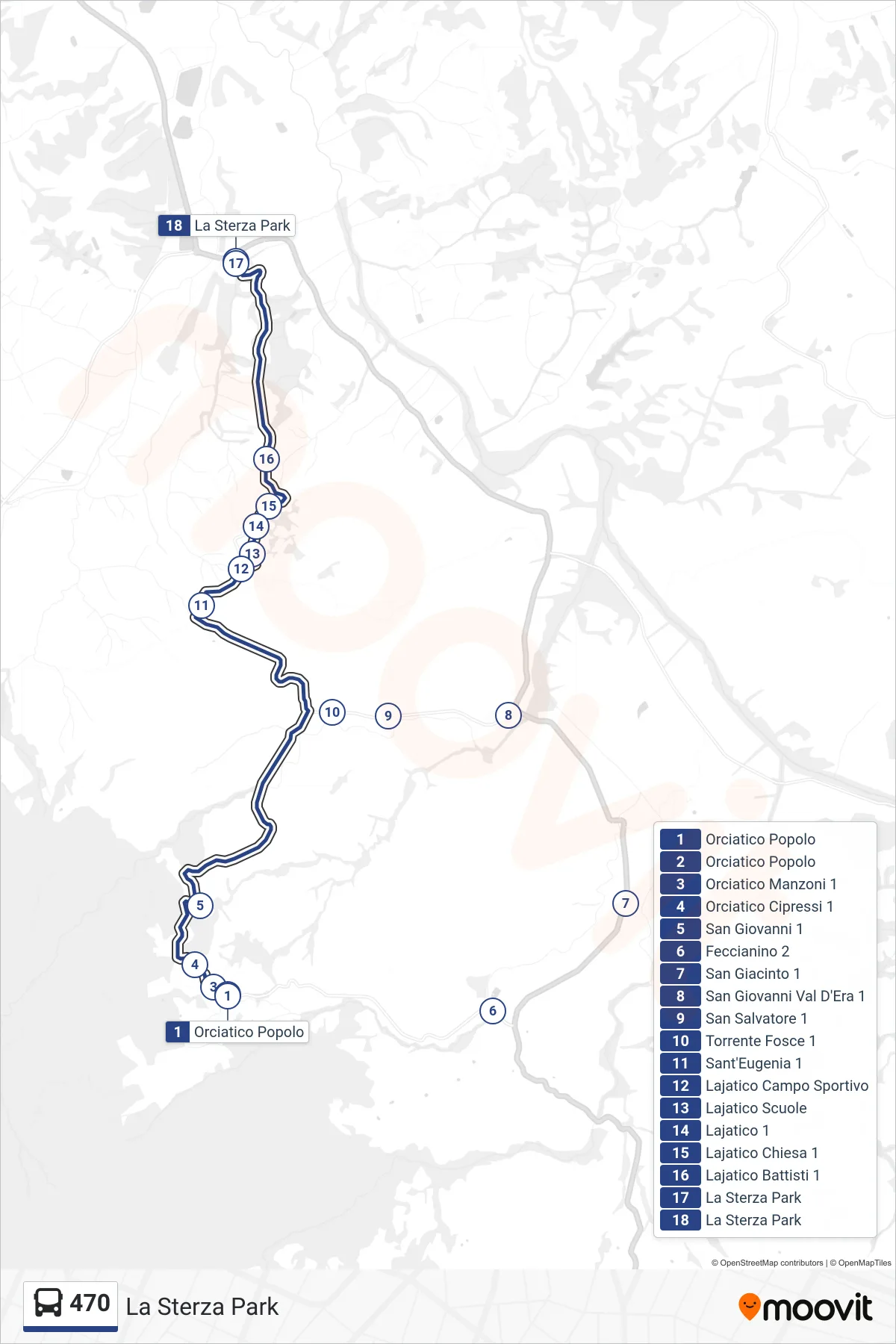 Linea 470 bus (La Sterza Park) - Percorsi e fermate sulla mappa
