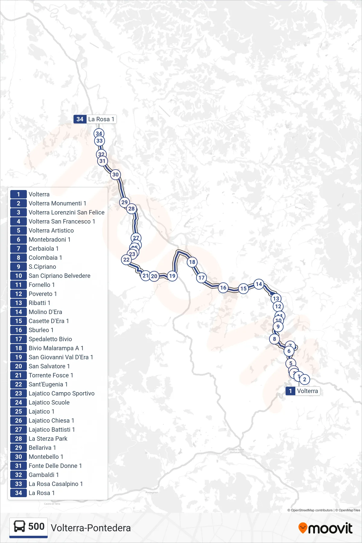 Linea 500 bus (La Rosa 1) - Percorsi e fermate sulla mappa