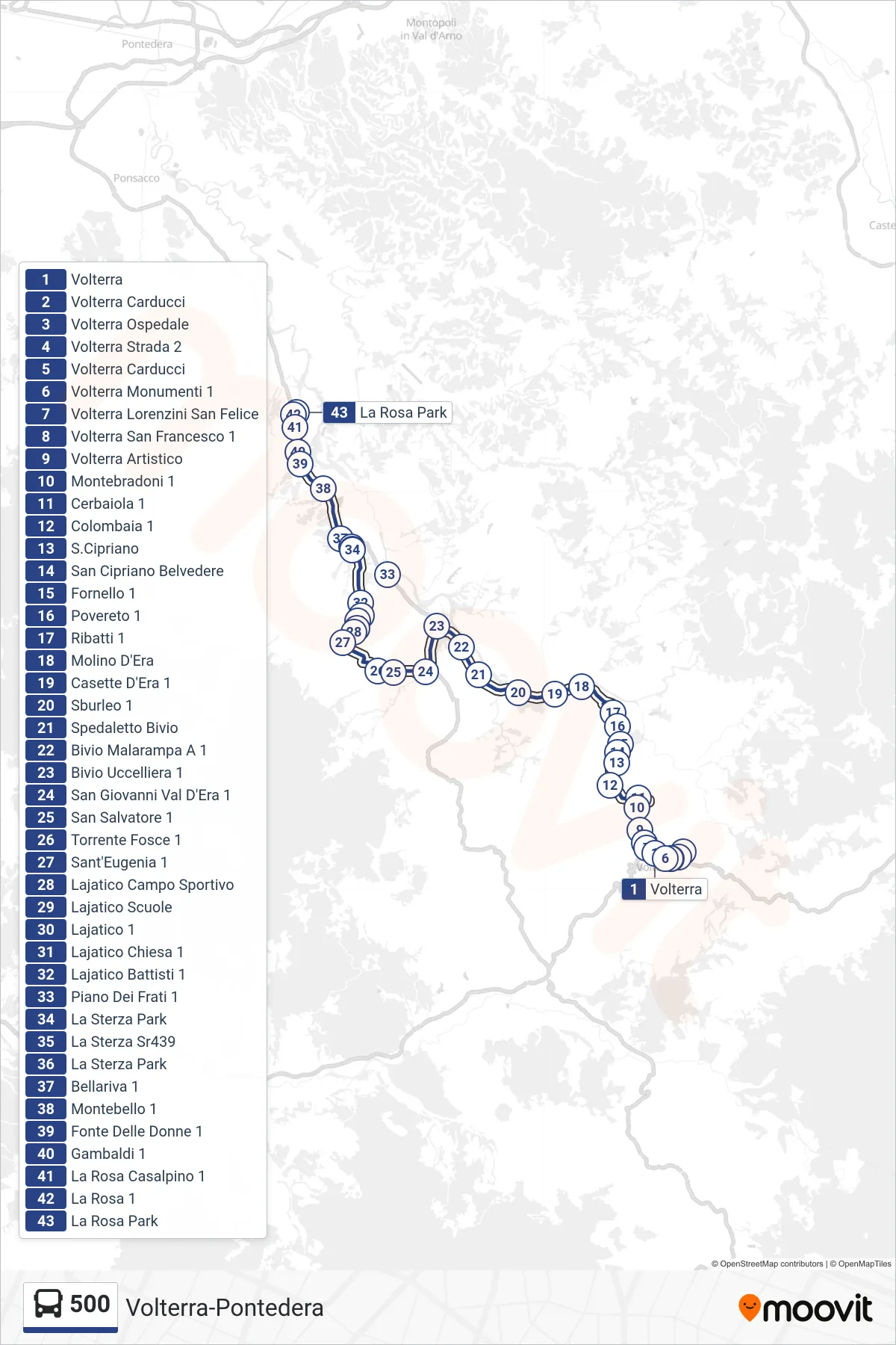 Linea 500  bus (La Rosa Park) - Percorsi e fermate sulla mappa