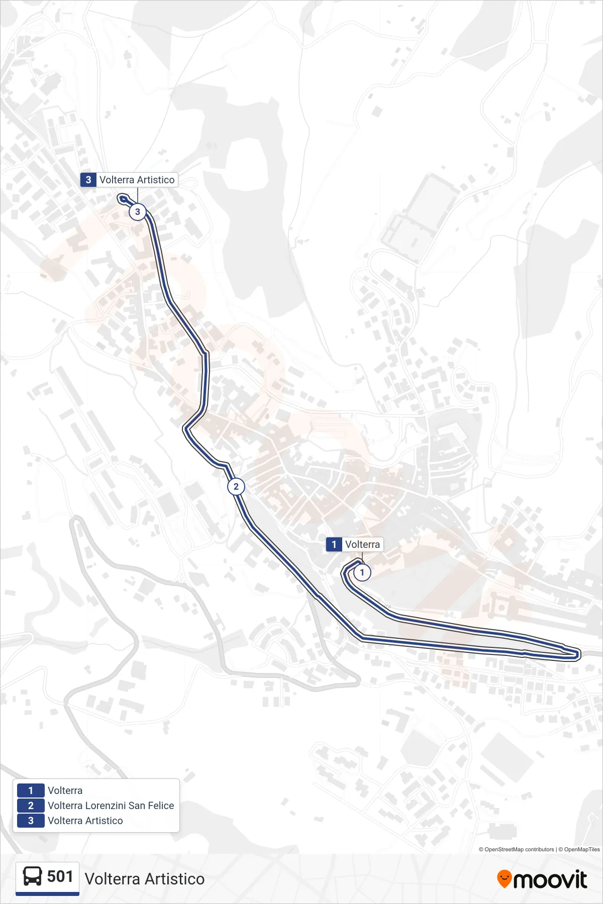 Linea 501  bus (Volterra Artistico) - Percorsi e fermate sulla mappa