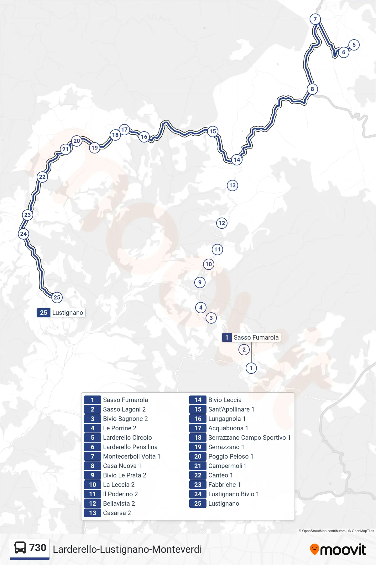 Linea 730  bus (Lustignano) - Percorsi e fermate sulla mappa