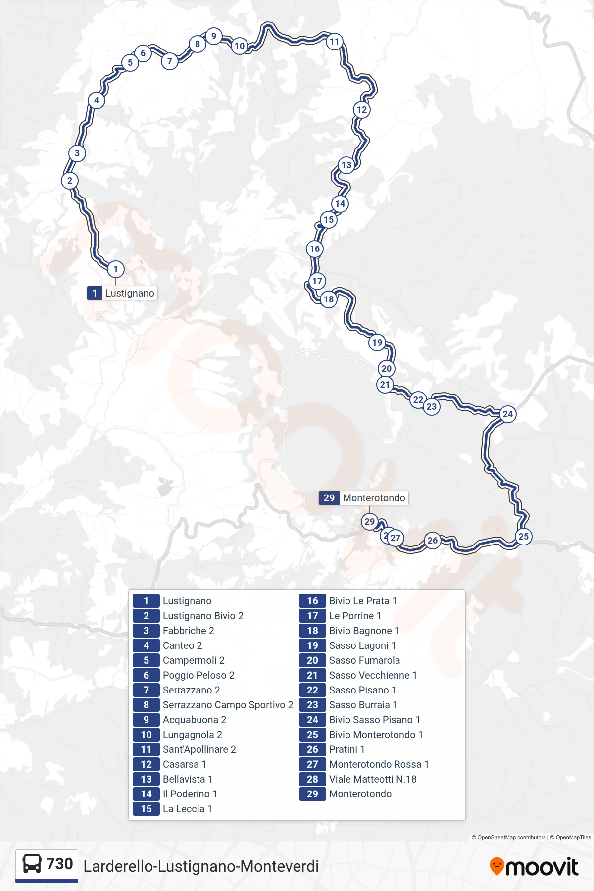 Linea 730 bus (Monterotondo) - Percorsi e fermate sulla mappa