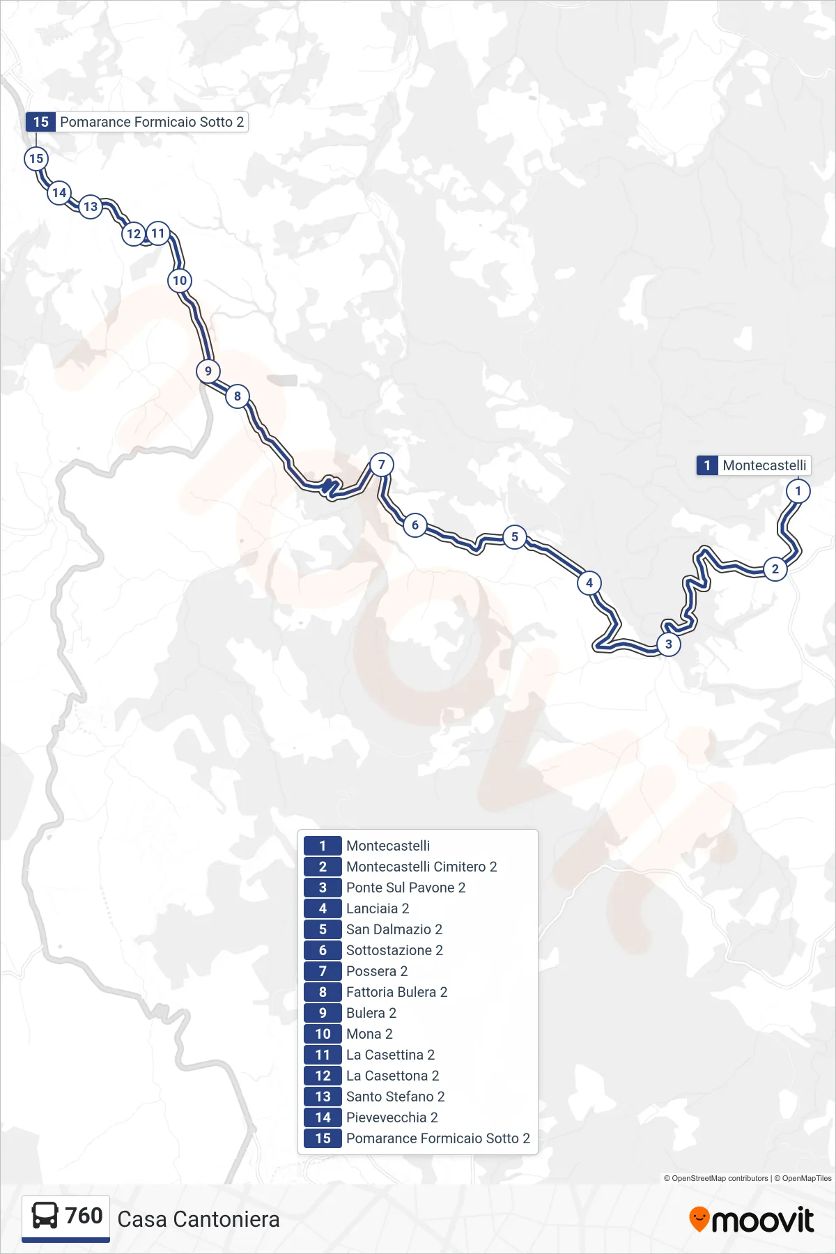 Linea 760 bus (Casa Cantoniera) - Percorsi e fermate sulla mappa