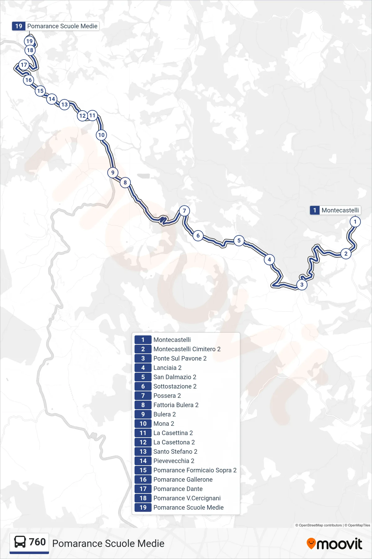 Linea 760 bus (Pomarance Scuole Medie) - Percorsi e fermate sulla mappa