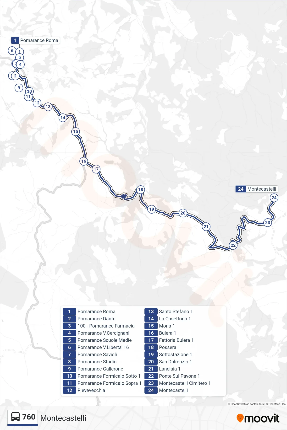Linea 760 bus (Montecastelli) - Percorsi e fermate sulla mappa