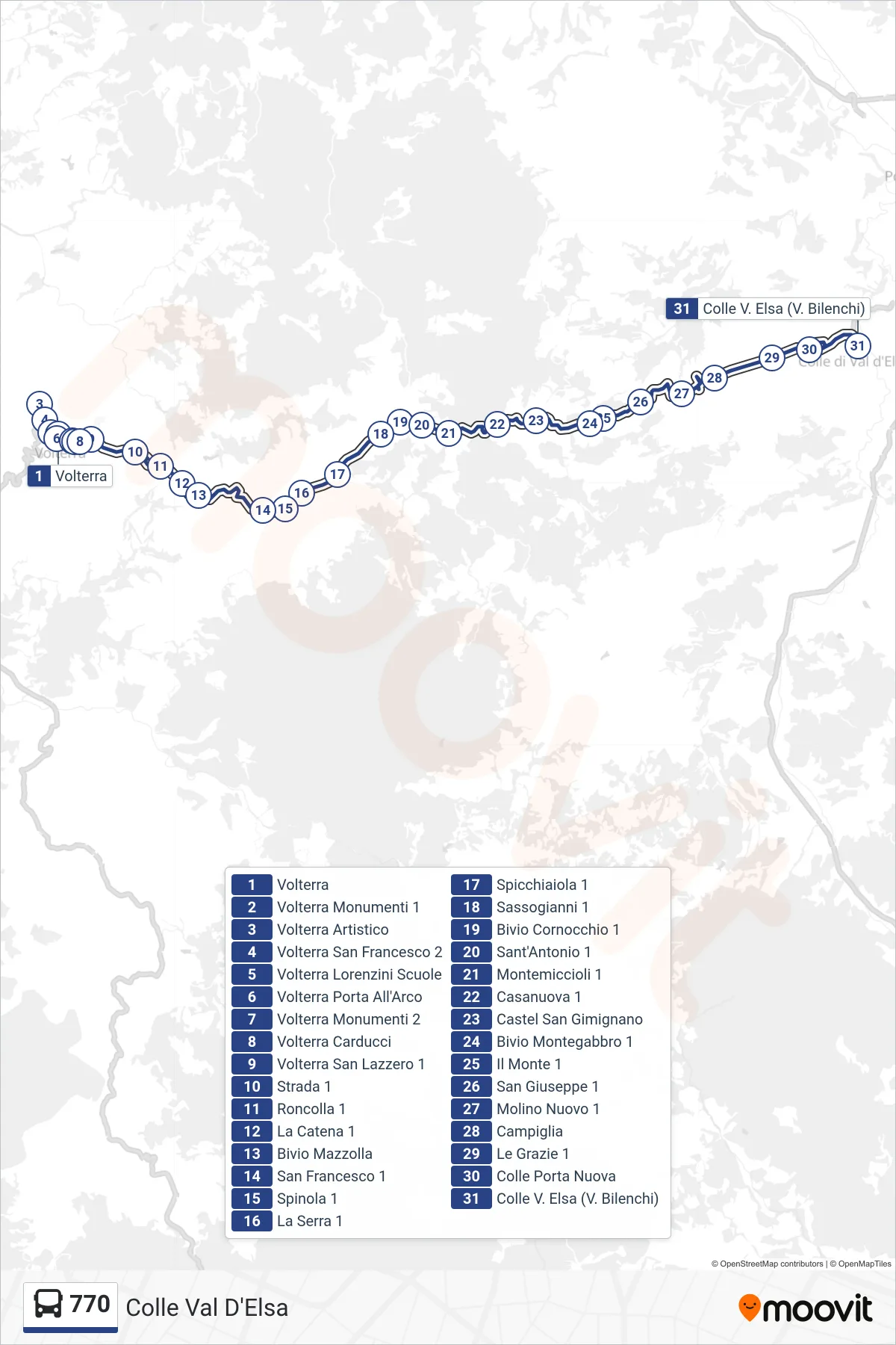 Linea 770 bus (Colle Val D'Elsa) - Percorsi e fermate sulla mappa