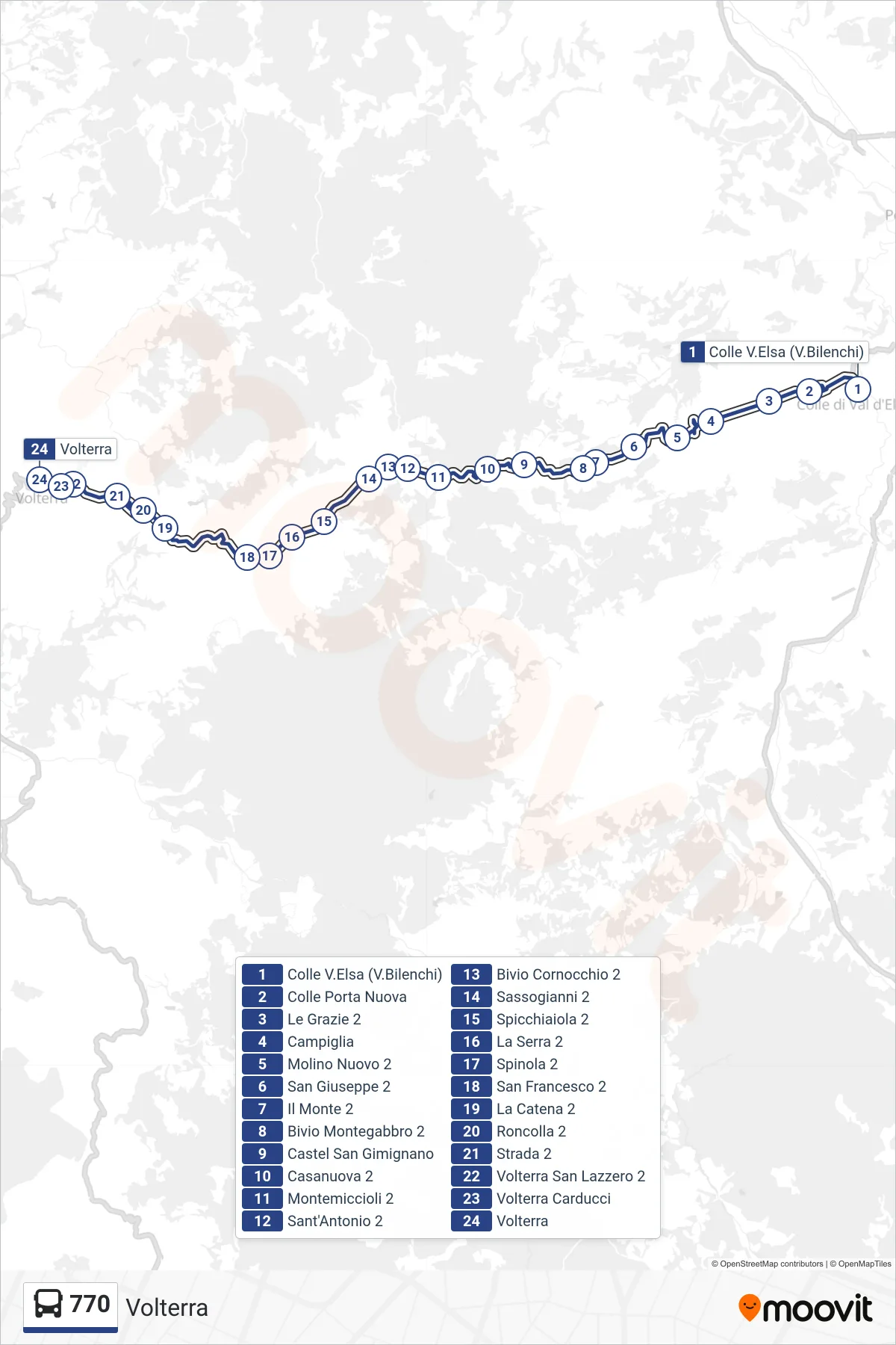 Linea 770  bus (Volterra) - Percorsi e fermate sulla mappa