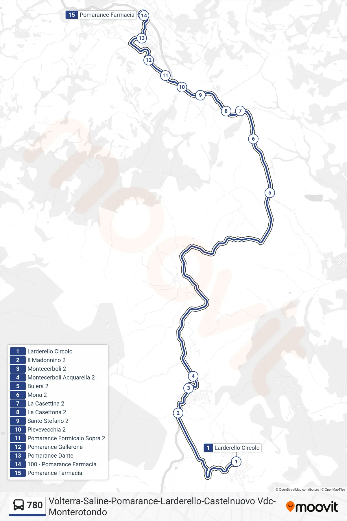 Linea 780 bus (Pomarance Farmacia) - Percorsi e fermate sulla mappa