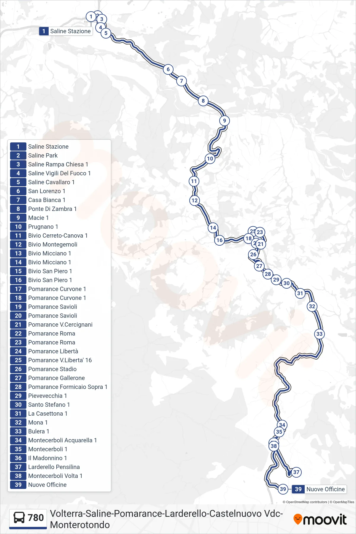 Linea 780 bus (Nuove Officine) - Percorsi e fermate sulla mappa
