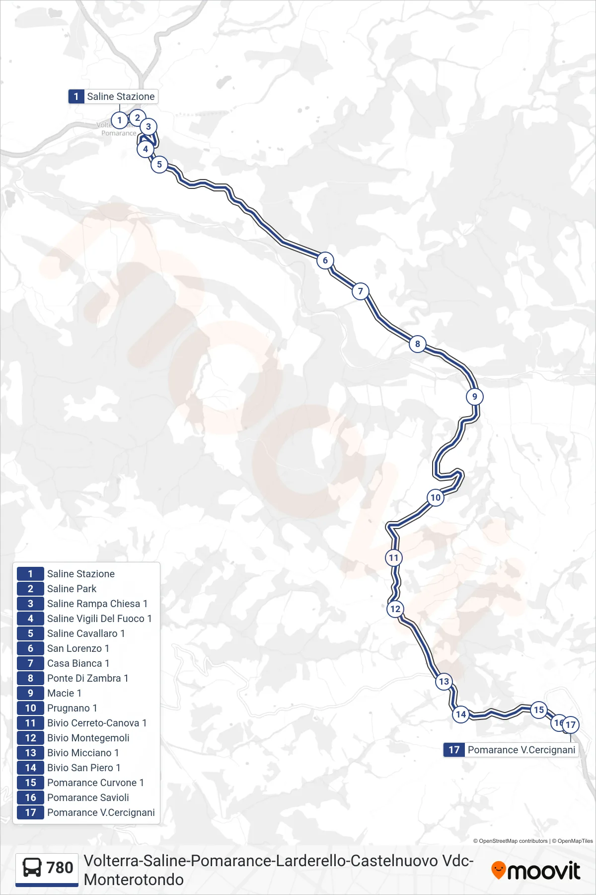 Linea 780 bus (Pomarance Cercignani) - Percorsi e fermate sulla mappa