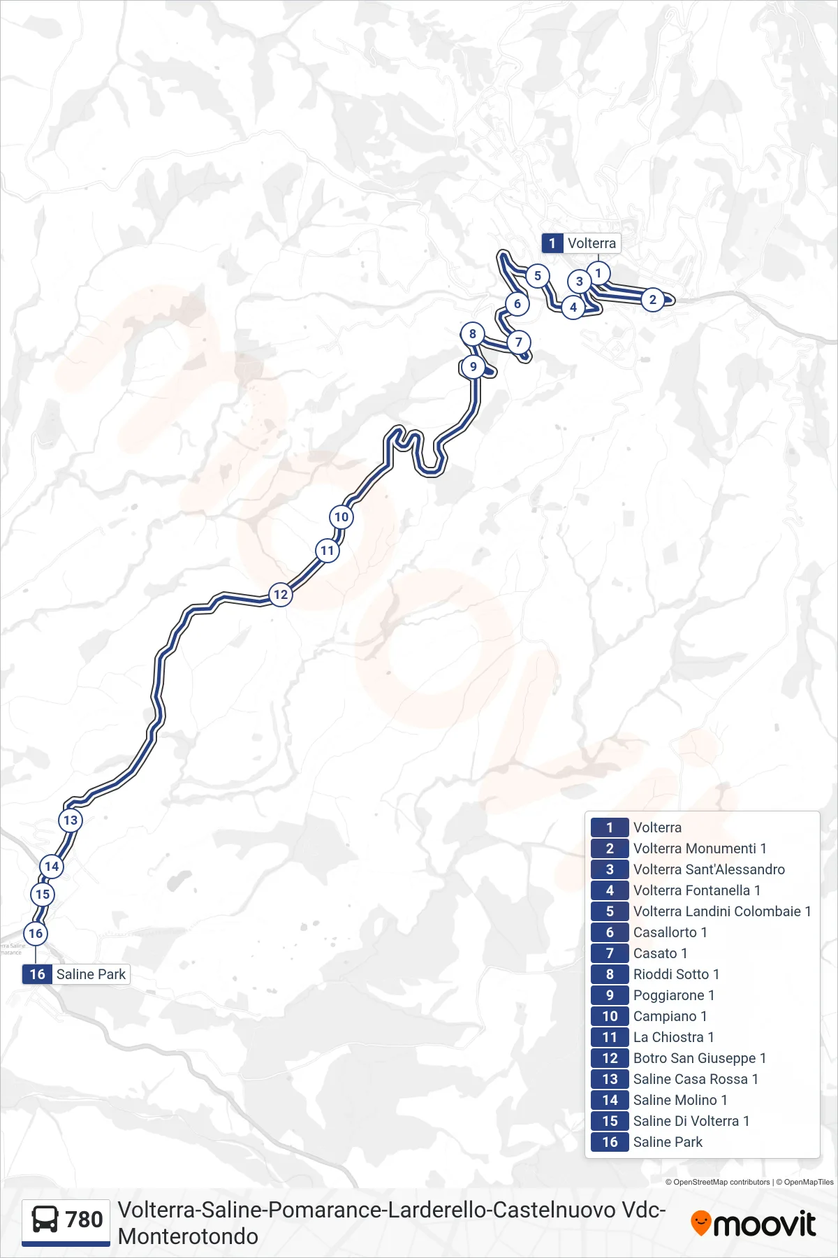 Linea 780  bus (Saline Park) - Percorsi e fermate sulla mappa