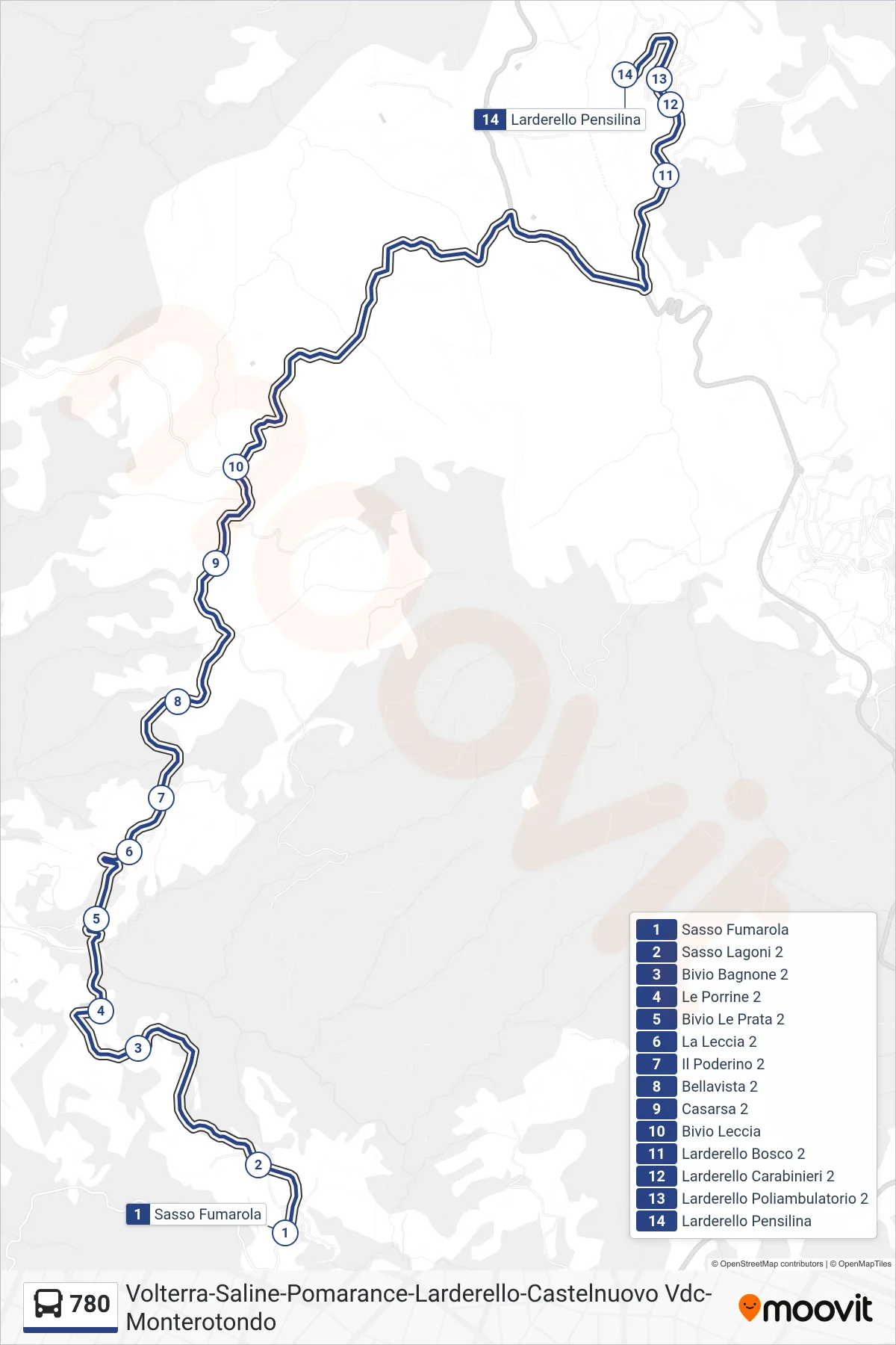 Linea 780 bus (Larderello Pensilina) - Percorsi e fermate sulla mappa