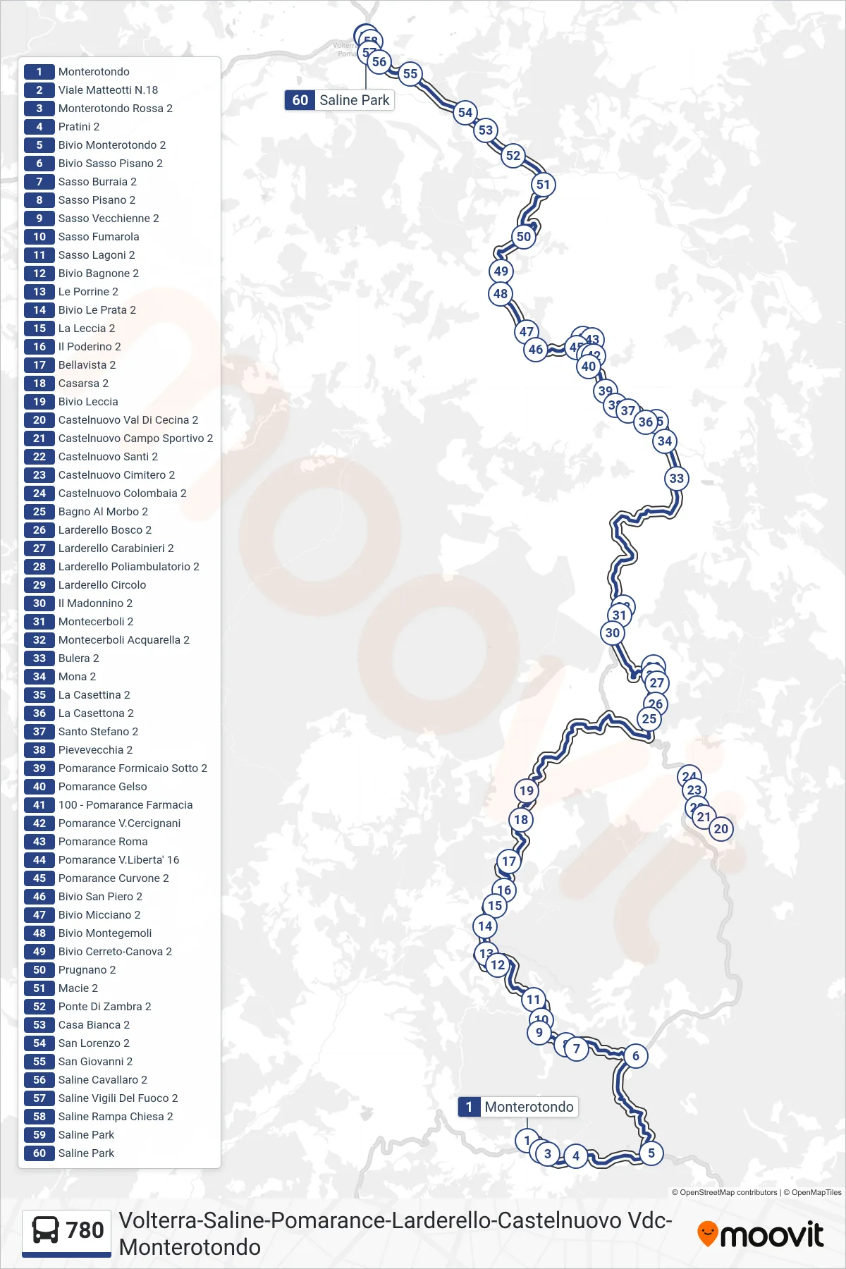 Linea 780 bus (Saline Park) - Percorsi e fermate sulla mappa