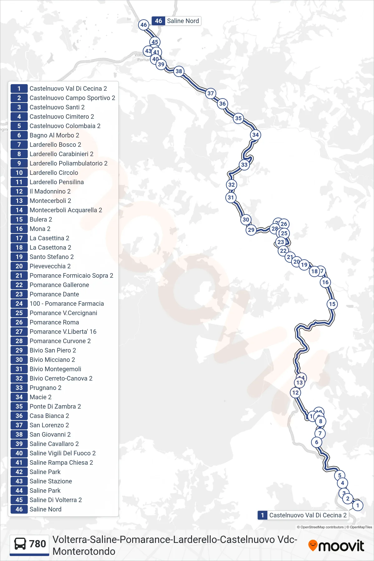 Linea 780 bus (Saline Nord) - Percorsi e fermate sulla mappa