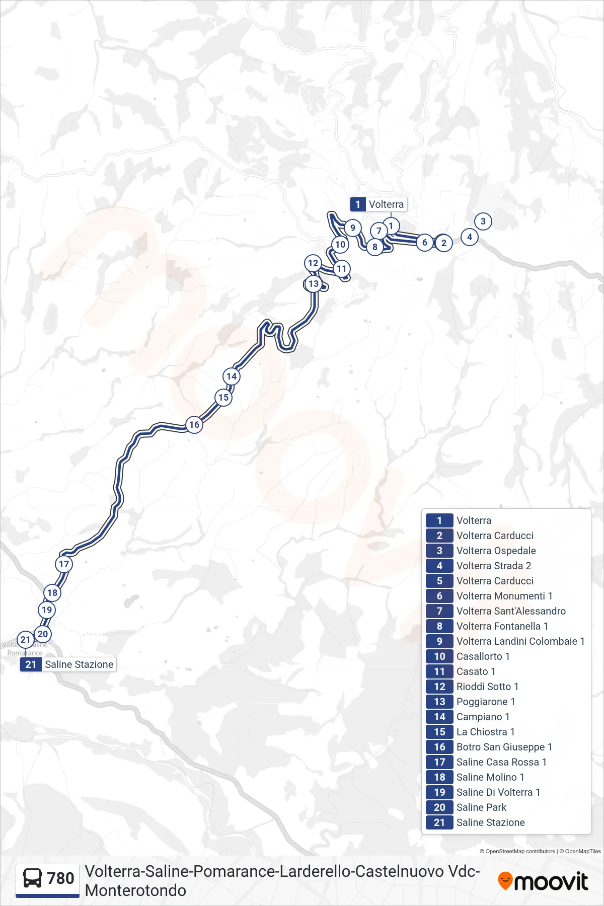 Linea 780  bus (Saline Stazione) - Percorsi e fermate sulla mappa