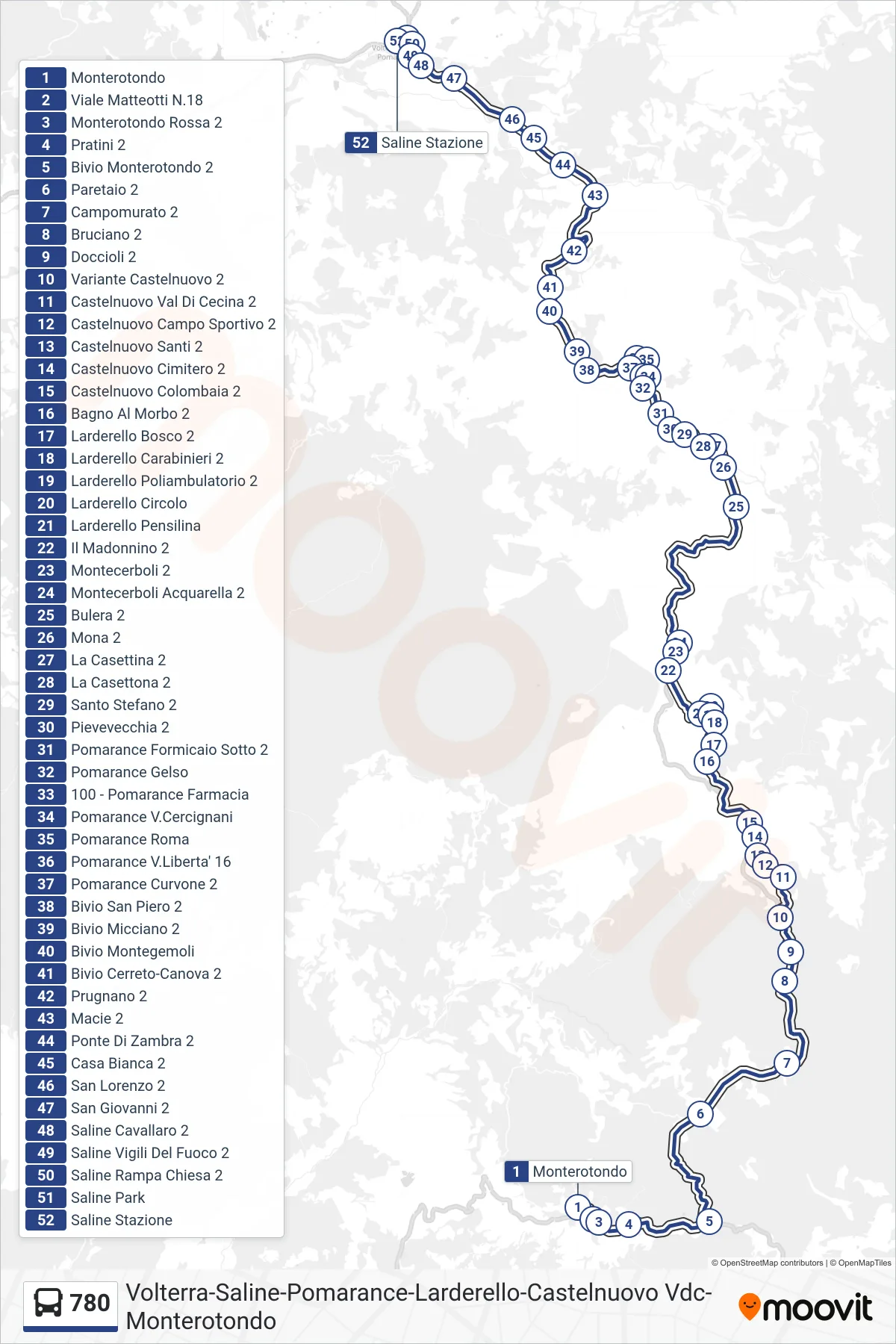 Linea 780 bus (Saline Stazione) - Percorsi e fermate sulla mappa