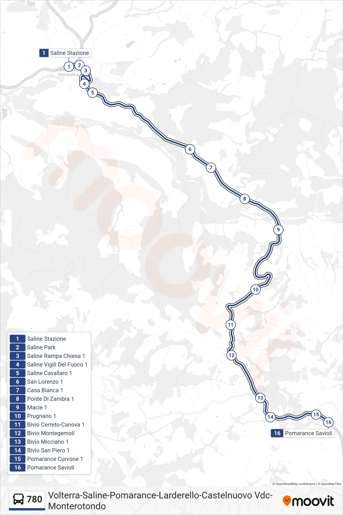 Linea 780 bus (Pomarance Savioli) - Percorsi e fermate sulla mappa