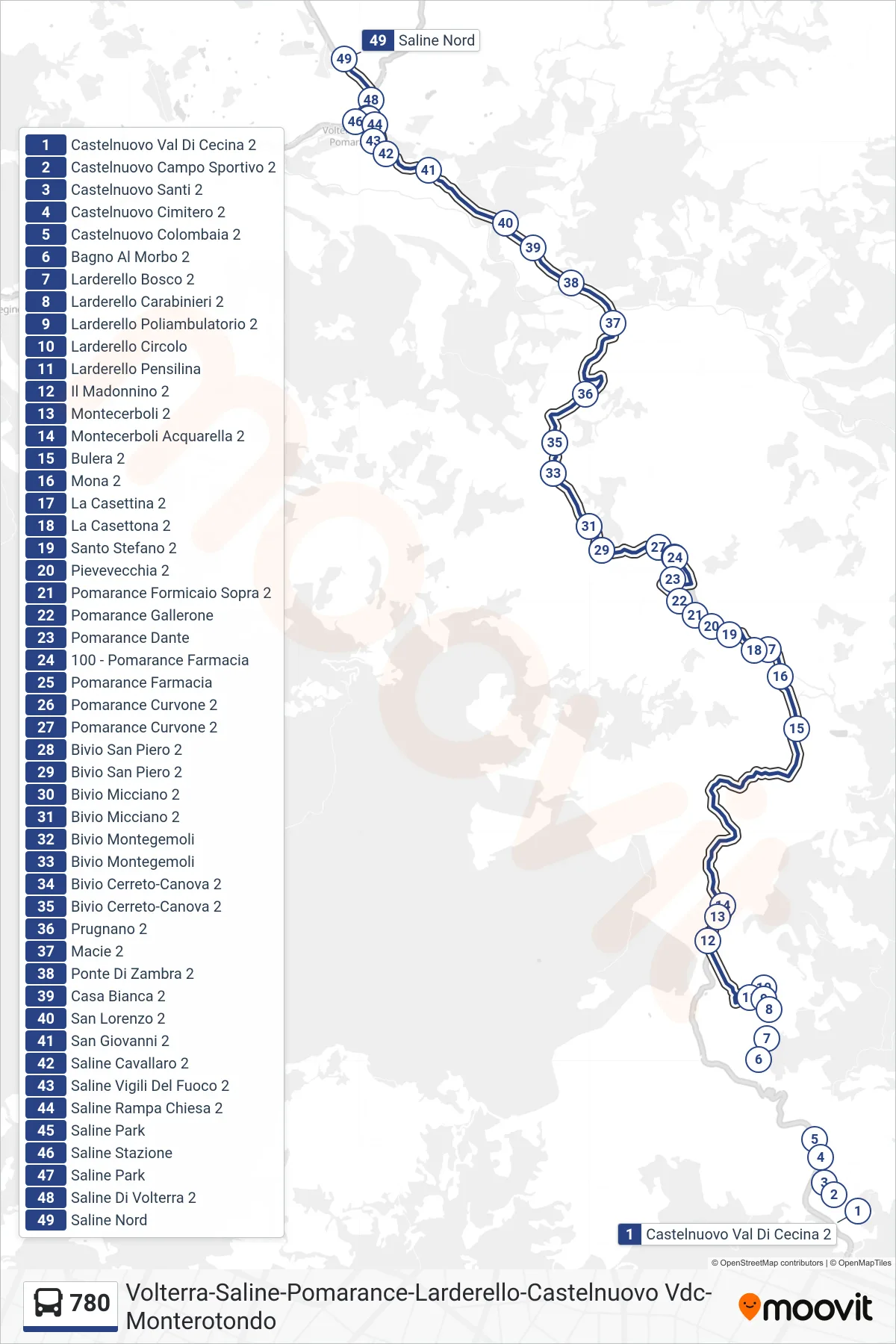 Linea 780  bus (Saline Sr439 Smith) - Percorsi e fermate sulla mappa