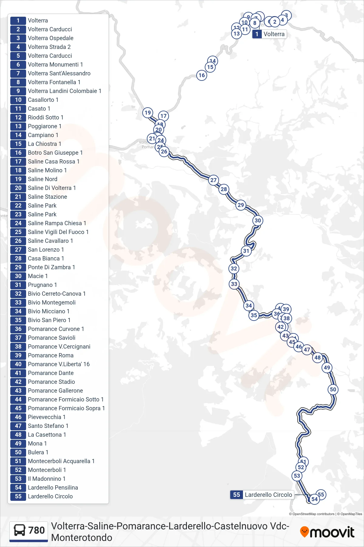 Linea 780 bus (Larderello Circolo) - Percorsi e fermate sulla mappa