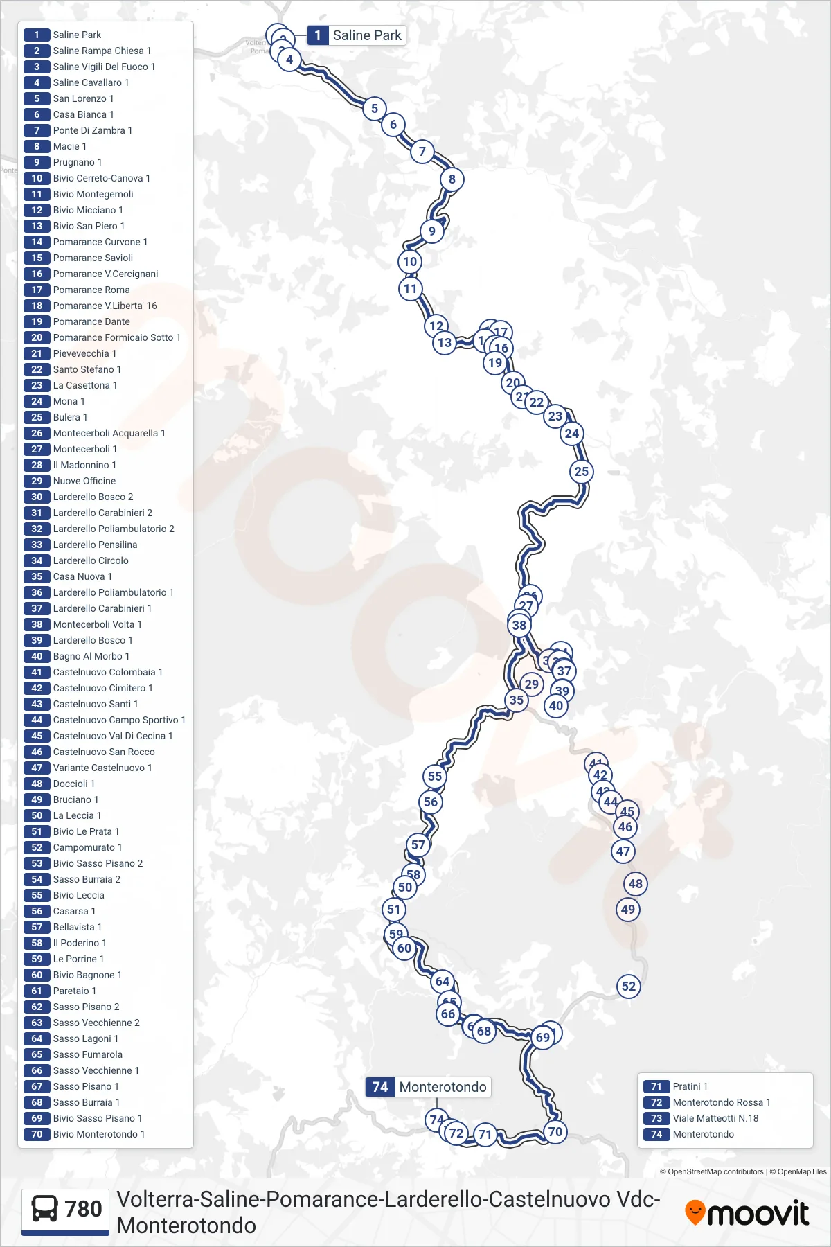 Linea 780 bus (Monterotondo) - Percorsi e fermate sulla mappa