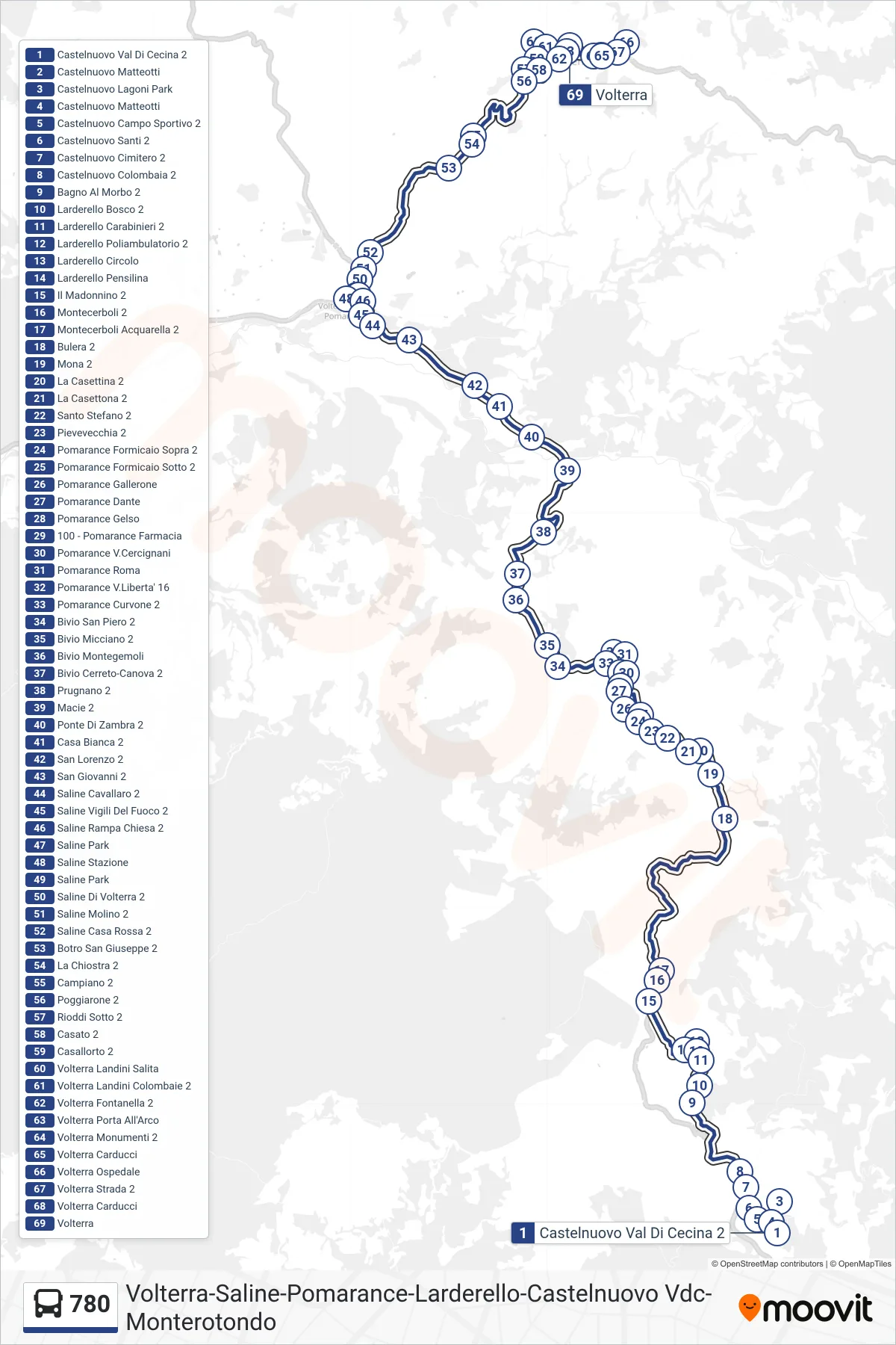 Linea 780  bus (Volterra) - Percorsi e fermate sulla mappa