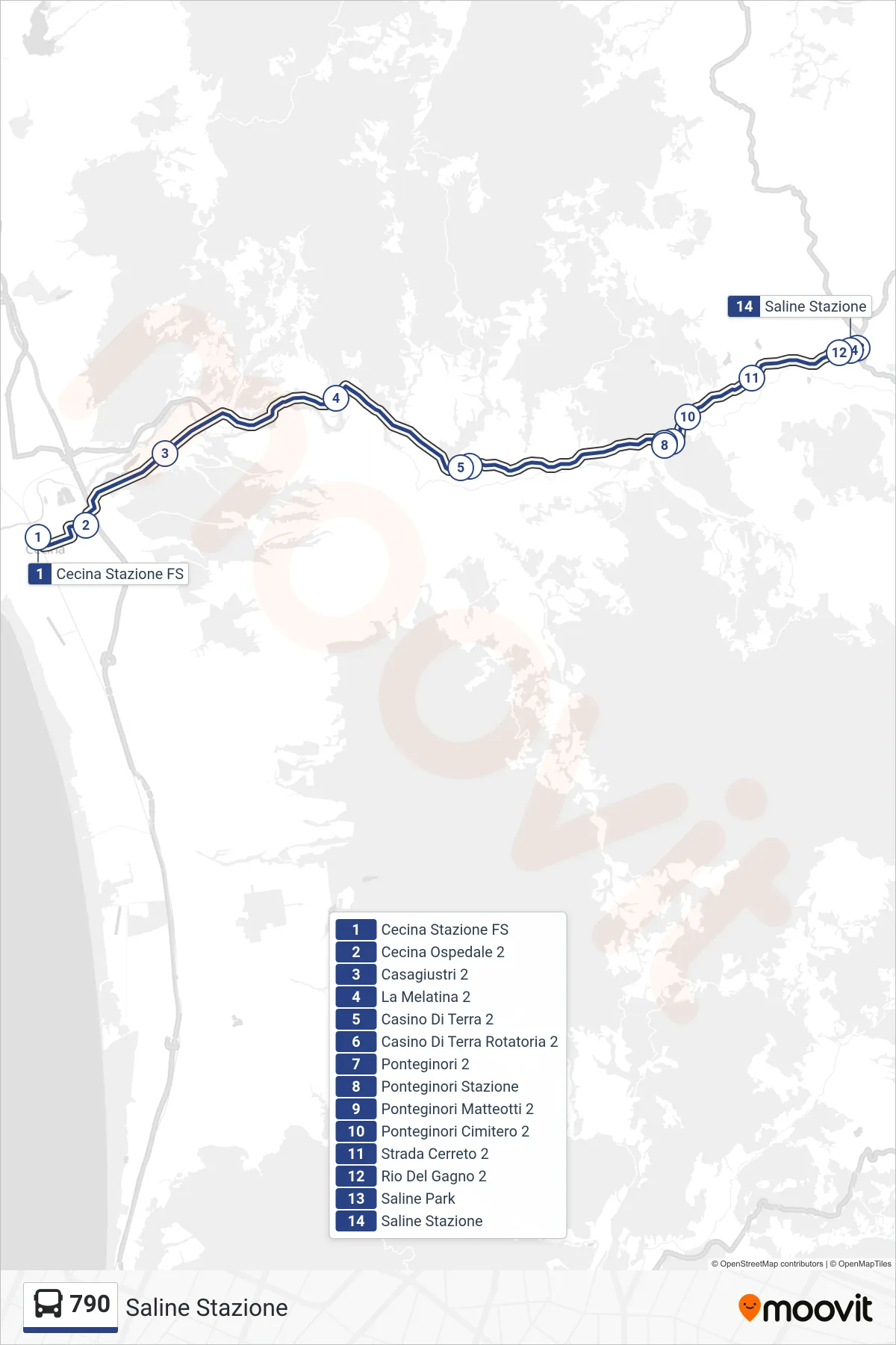 Linea 790 bus (Saline Stazione) - Percorsi e fermate sulla mappa