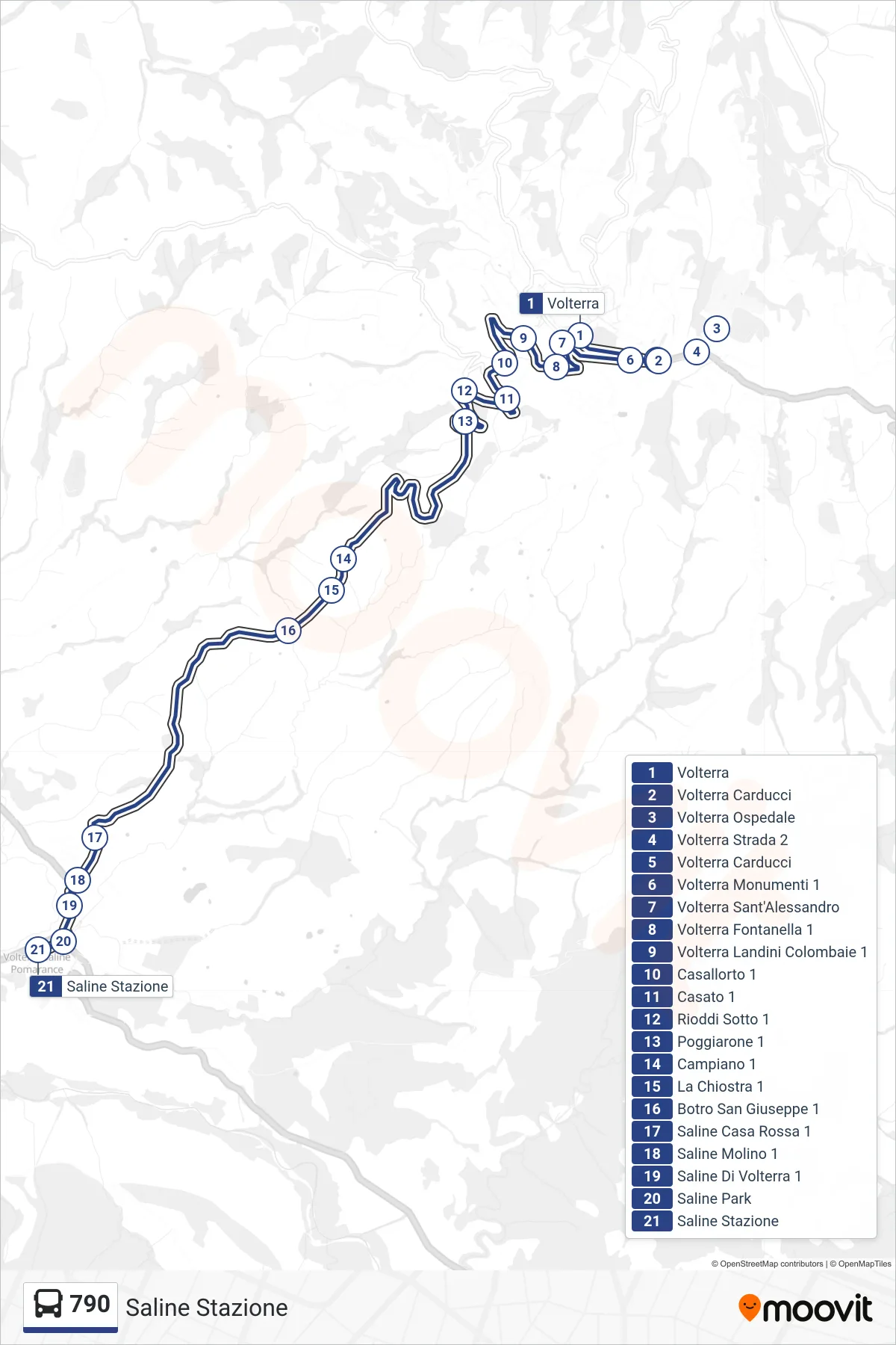 Linea 790 bus (Saline Stazione) - Percorsi e fermate sulla mappa