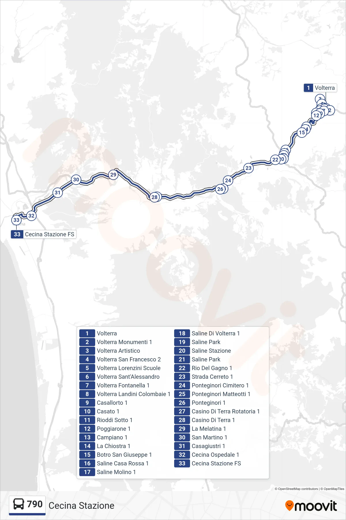 Linea 790 bus (Cecina Stazione) - Percorsi e fermate sulla mappa