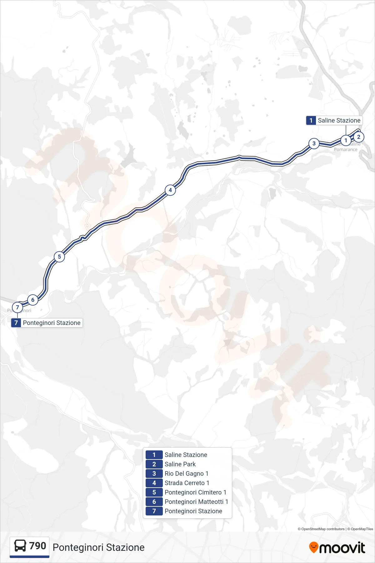 Linea 790 bus (Ponteginori Stazione) - Percorsi e fermate sulla mappa