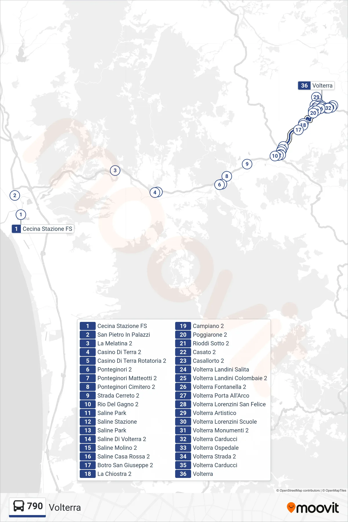 Linea 790  bus (Volterra) - Percorsi e fermate sulla mappa