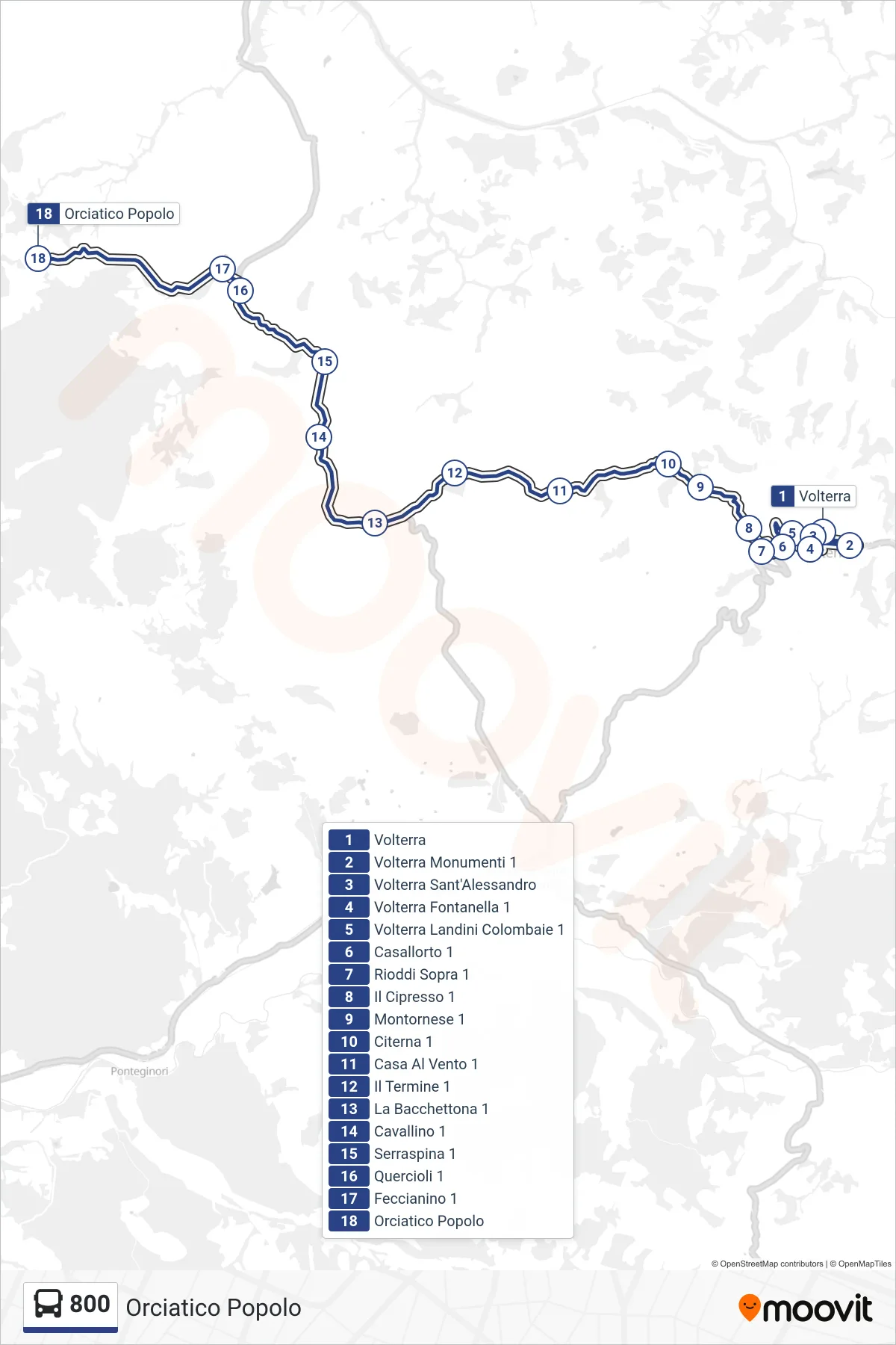 Linea 800 bus (Orciatico Popolo) - Percorsi e fermate sulla mappa