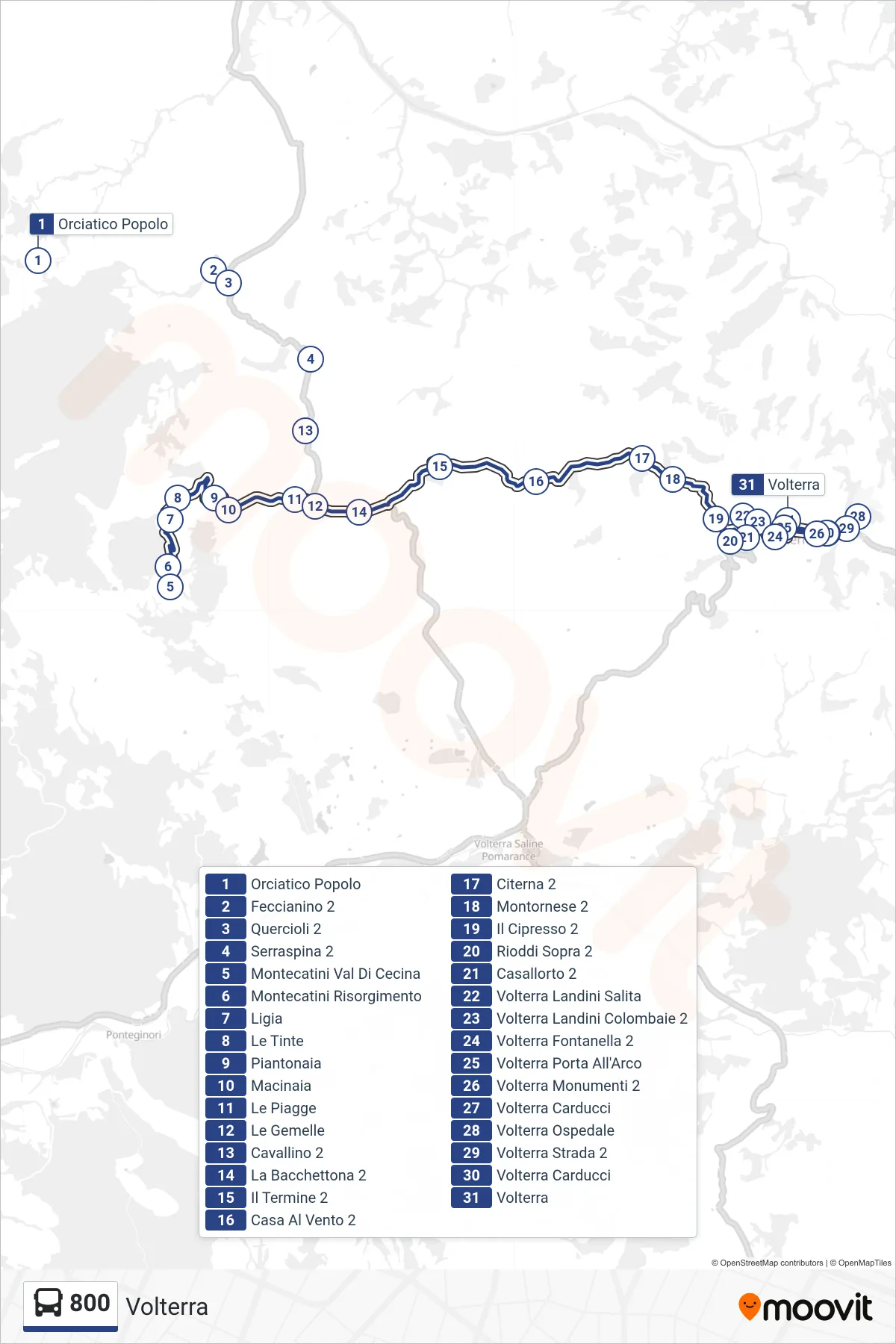 Linea 800 bus (Volterra) - Percorsi e fermate sulla mappa