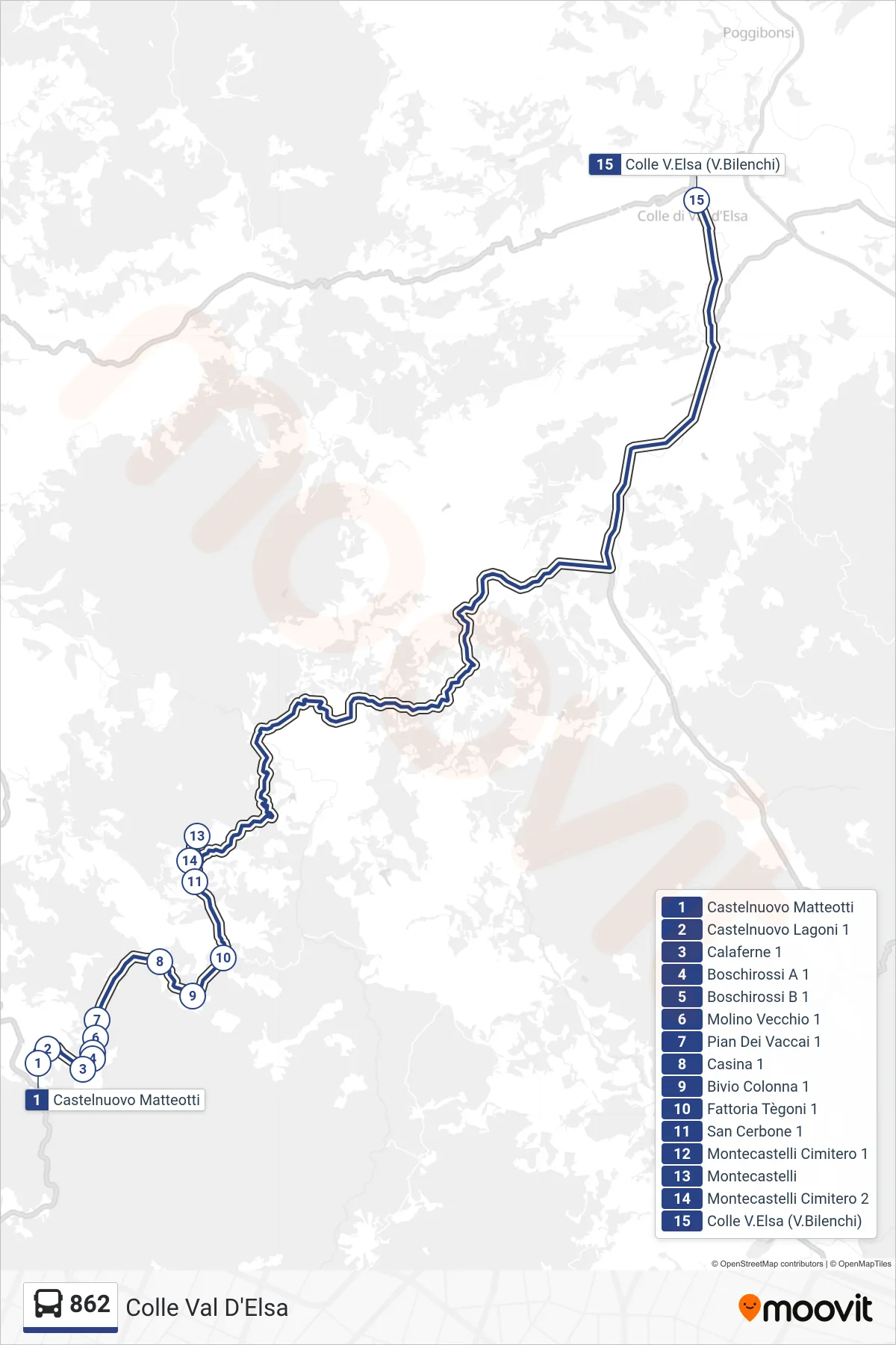 Linea 862 bus (Colle Val D'Elsa) - Percorsi e fermate sulla mappa