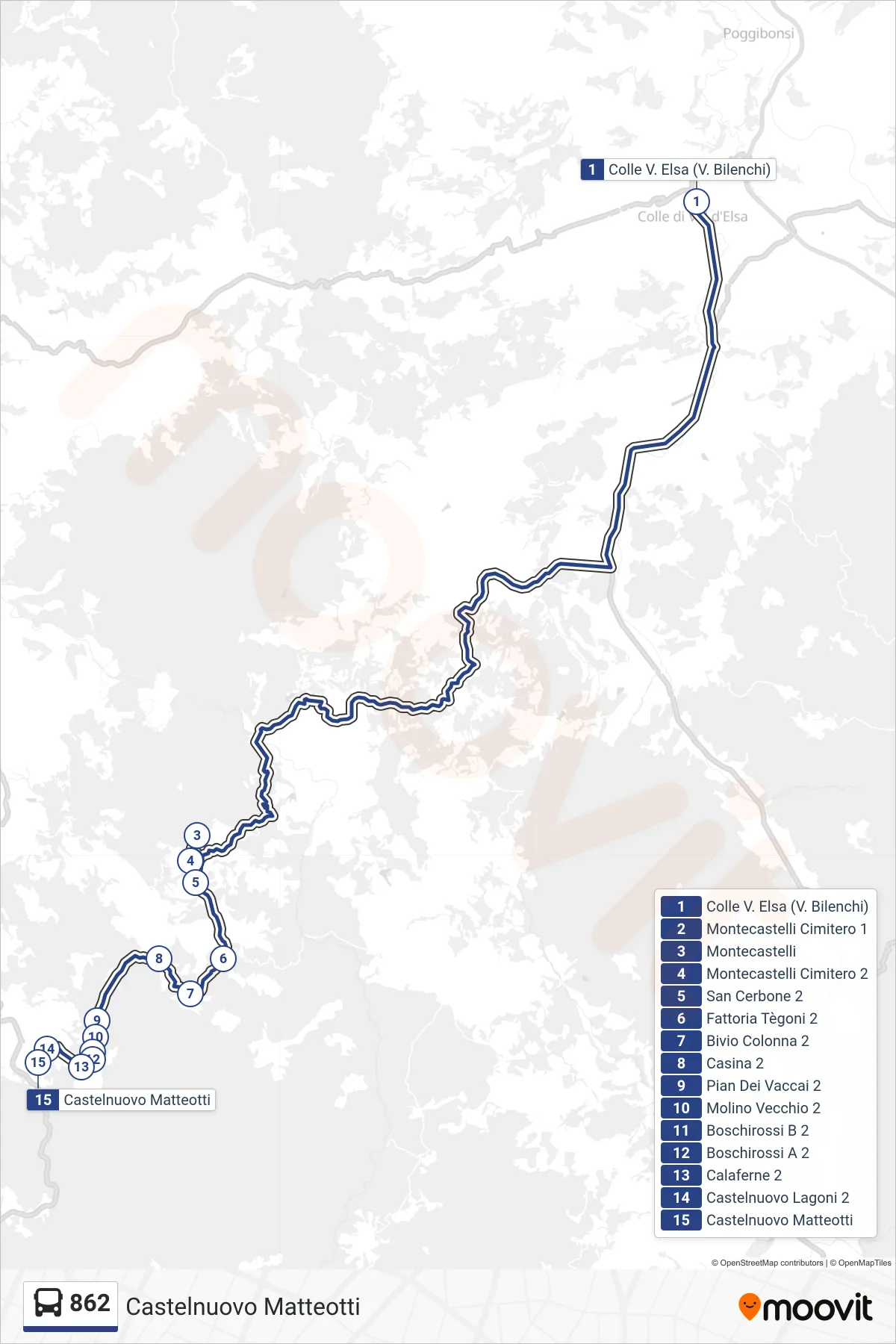 Linea 862 bus (Castelnuovo Matteotti) - Percorsi e fermate sulla mappa