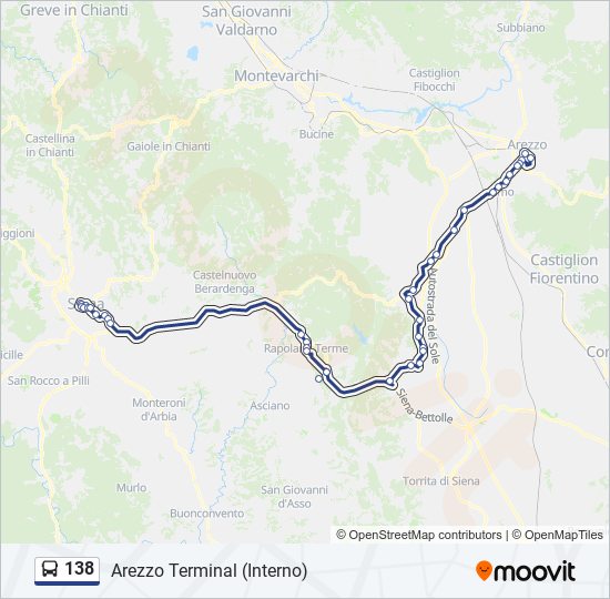 Linea 138 orari fermate e mappe 138 Arezzo Terminal Interno