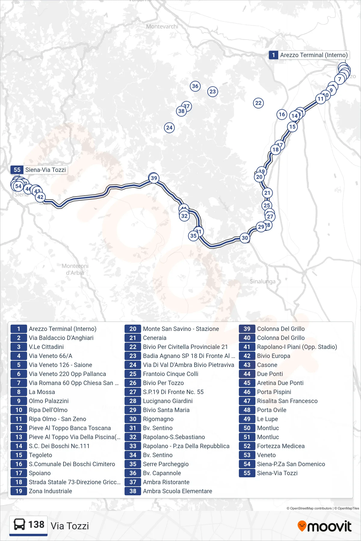 Linea 138 tram (Via Tozzi) - Percorsi e fermate sulla mappa