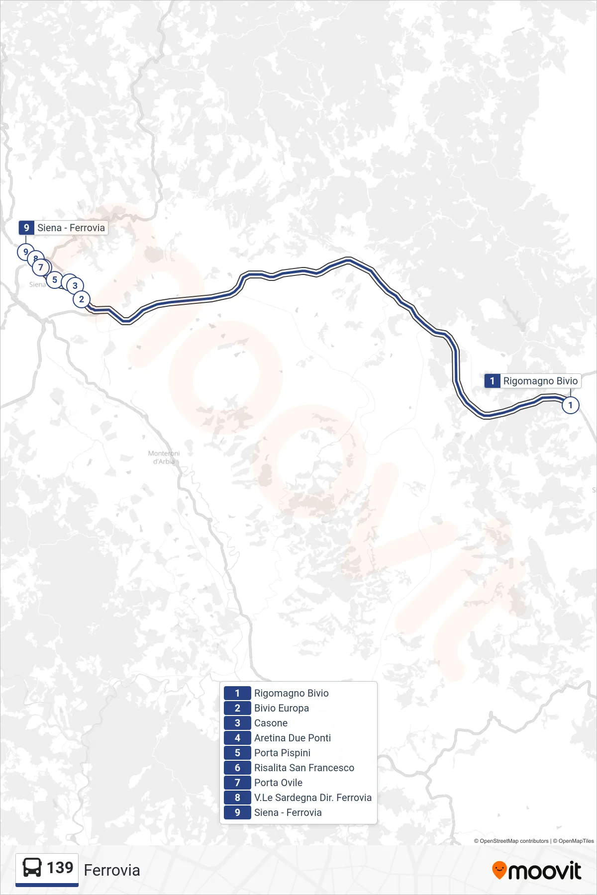 Linea 139 tram (Ferrovia) - Percorsi e fermate sulla mappa