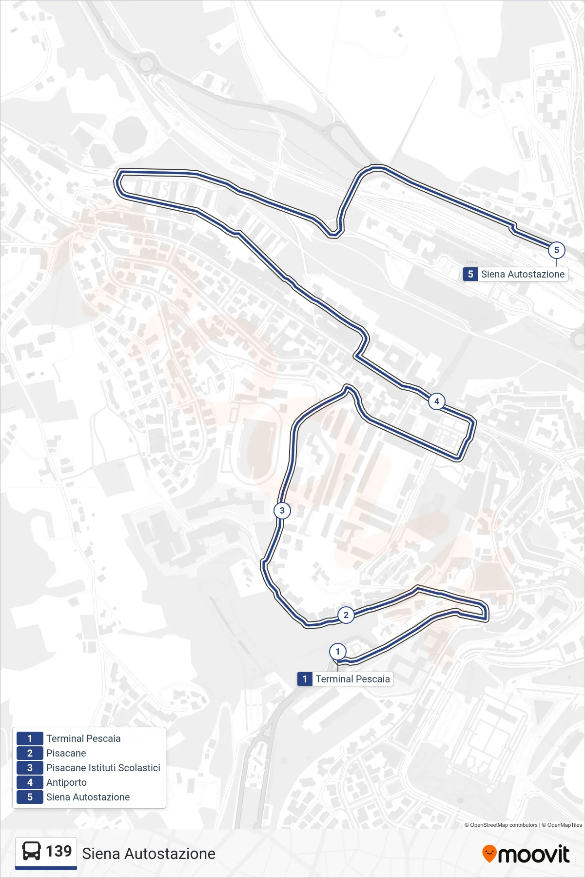 Linea 139  tram (Siena Autostazione) - Percorsi e fermate sulla mappa