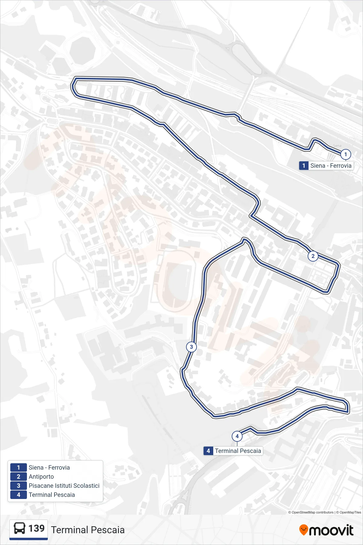 Linea 139 tram (Terminal Pescaia) - Percorsi e fermate sulla mappa